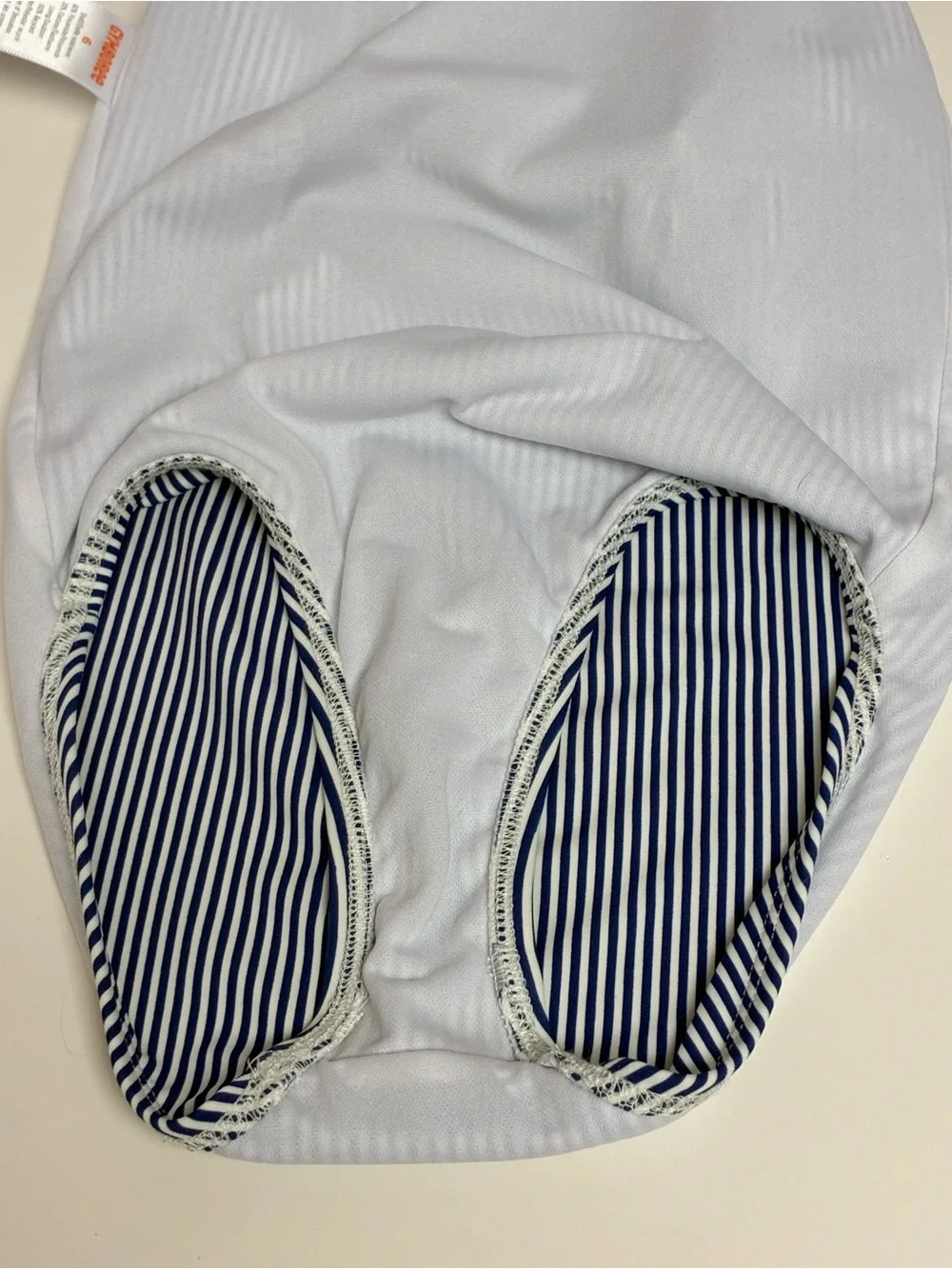 GYMBOREE Girls Size 6 Kids Striped Swimsuit Ruffles Navy Blue White Eyelet